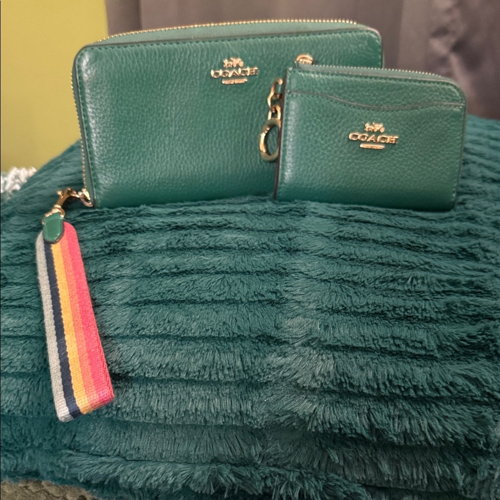 Coach Teal Leather Wallet and Card Holder Set